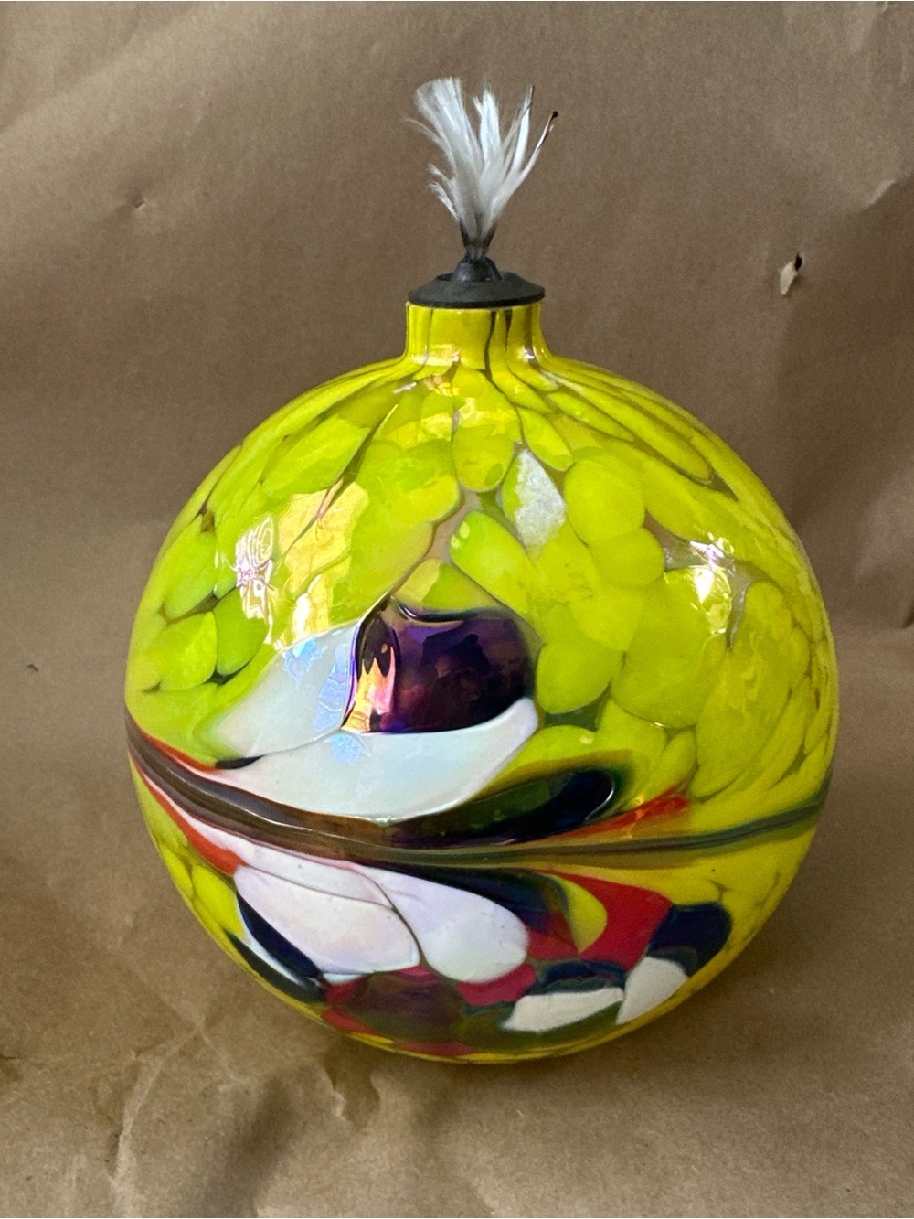 Beautiful Glass Handblown oil Lamp Art  made in Poland 5”